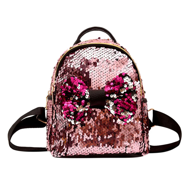 Mini Sequin Backpack Bowknot Women Girls Zipper Handbag