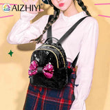 Mini Sequin Backpack Bowknot Women Girls Zipper Handbag