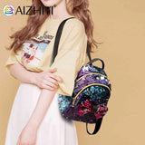 Mini Sequin Backpack Bowknot Women Girls Zipper Handbag