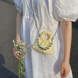 Pleated Pearls Cross Body Chain Cloud Bag