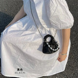 Pleated Pearls Cross Body Chain Cloud Bag