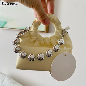 Pleated Pearls Cross Body Chain Cloud Bag