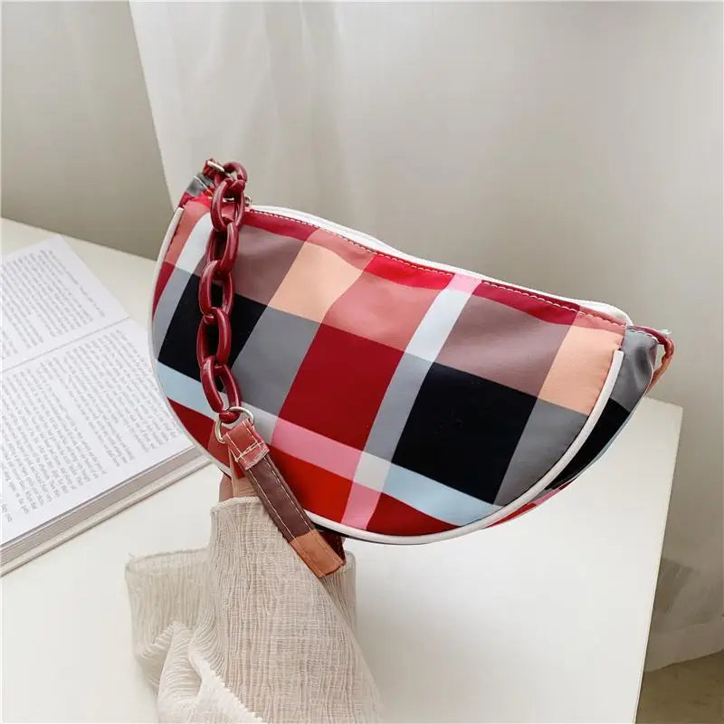 Plaid Canvas Mini Shoulder Bag Women Portable Teens High Street Crossbody Purse