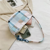 Plaid Canvas Mini Shoulder Bag Women Portable Teens High Street Crossbody Purse