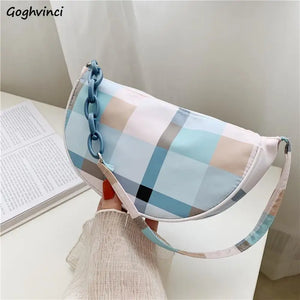 Plaid Canvas Mini Shoulder Bag Women Portable Teens High Street Crossbody Purse