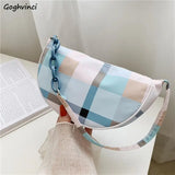 Plaid Canvas Mini Shoulder Bag Women Portable Teens High Street Crossbody Purse