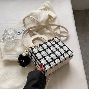 Small Square Bag Classic Plaid Women Bags Woolen Handbag Shoulder Bag