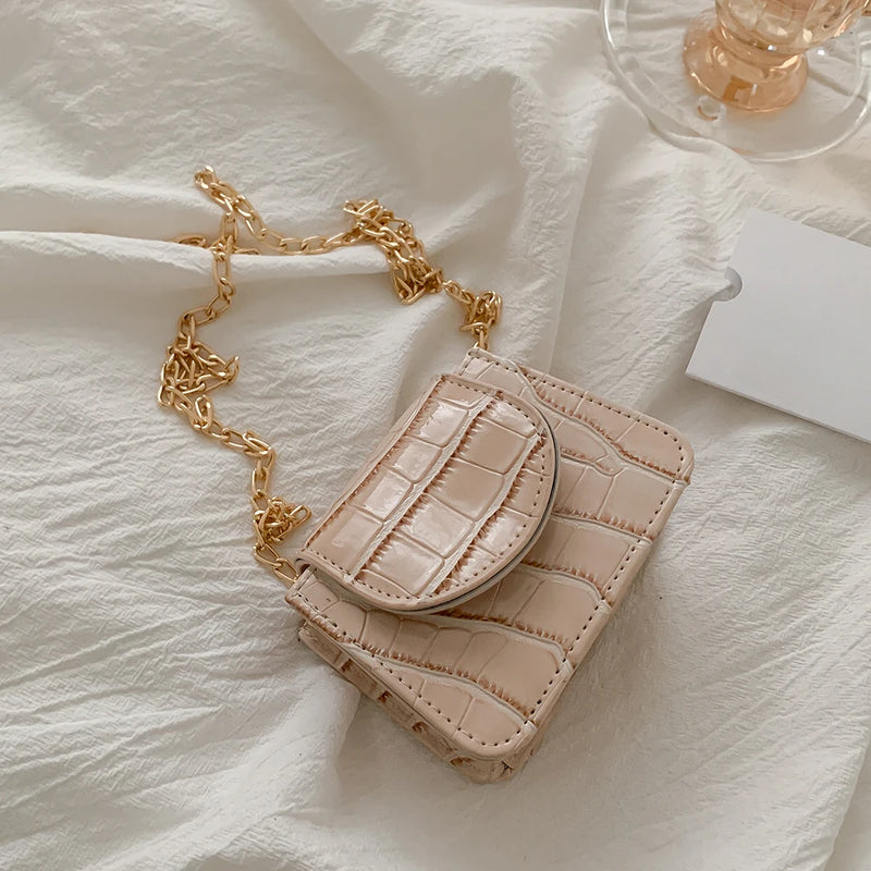 Small Square Flap Bag Crocodile Pattern Chain Shoulder Messenger
