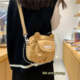 Mini Bear Ears Messenger Bag Small Crossbody Nylon Handbag for Women
