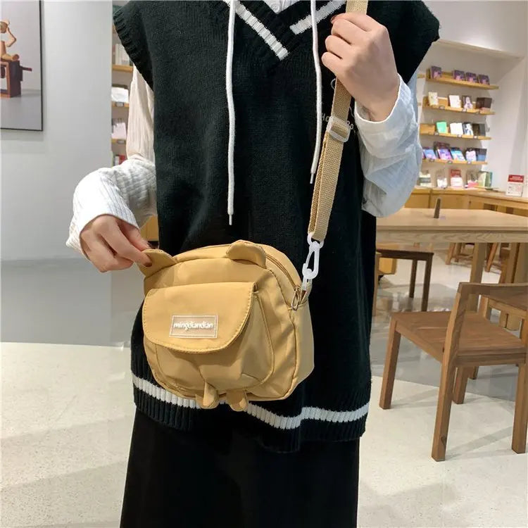 Mini Bear Ears Messenger Bag Small Crossbody Nylon Handbag for Women