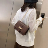 Mini Square Flip Bag PU Leather Women's Handbag Stone Pattern Lock