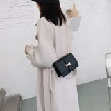 Mini Square Flip Bag PU Leather Women's Handbag Stone Pattern Lock