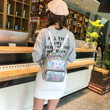 Mini Ladies Leather Hologram Backpack School Silver Small Backpack