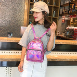 Mini Ladies Leather Hologram Backpack School Silver Small Backpack
