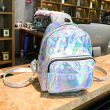 Mini Ladies Leather Hologram Backpack School Silver Small Backpack
