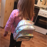 Mini Ladies Leather Hologram Backpack School Silver Small Backpack