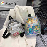 Mini Transparent Women Backpack PVC Clear School Bag Student Bookbags