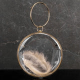 Mini Circular Acrylic Feather Evening Bag Metal Ring Crossbody Chain Handbag