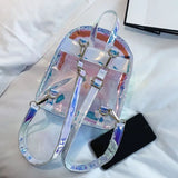 Silver Laser Backpack Women Girls Shoulder Bag PU Leather Holographic Backpack