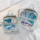 Silver Laser Backpack Women Girls Shoulder Bag PU Leather Holographic Backpack