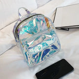 Silver Laser Backpack Women Girls Shoulder Bag PU Leather Holographic Backpack