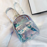 Silver Laser Backpack Women Girls Shoulder Bag PU Leather Holographic Backpack