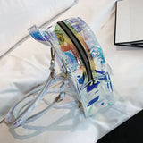 Silver Laser Backpack Women Girls Shoulder Bag PU Leather Holographic Backpack
