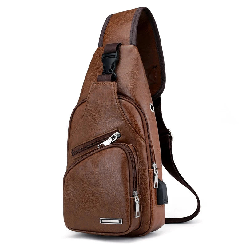 Mini USB Interface Mens Casual Sling Bag Outdoor Travel Pack