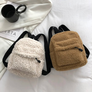 Mini Women Backpack Lamb Wool Plush School Shoulder Bags Travel Rucksack