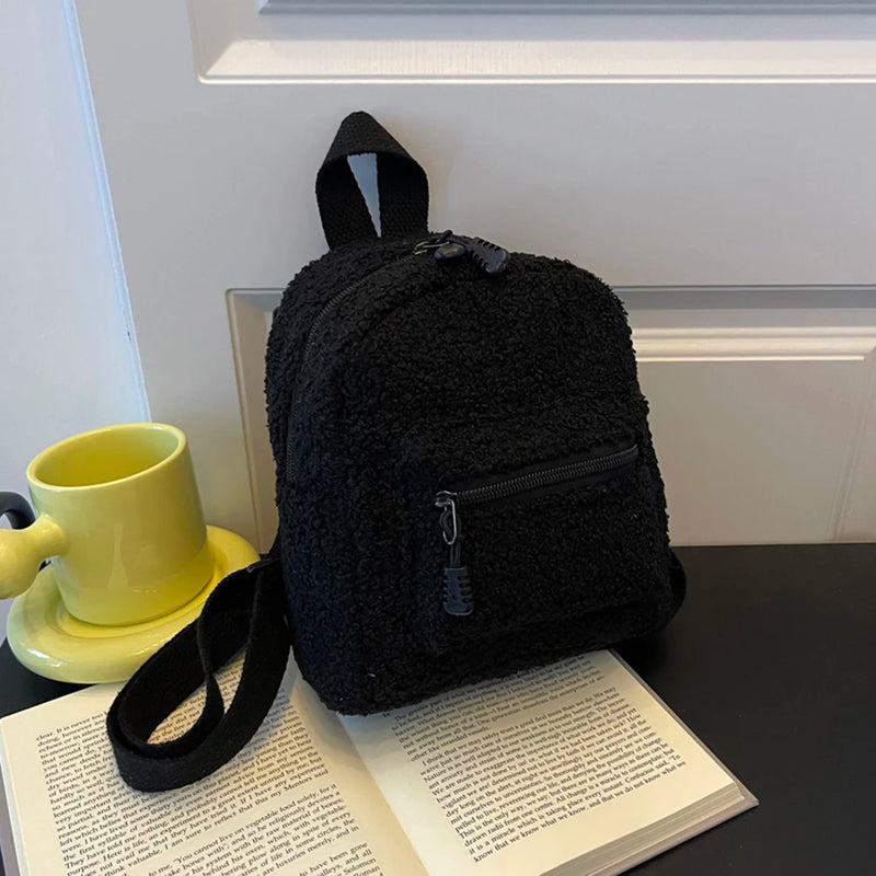 Mini Women Backpack Lamb Wool Plush School Shoulder Bags Travel Rucksack