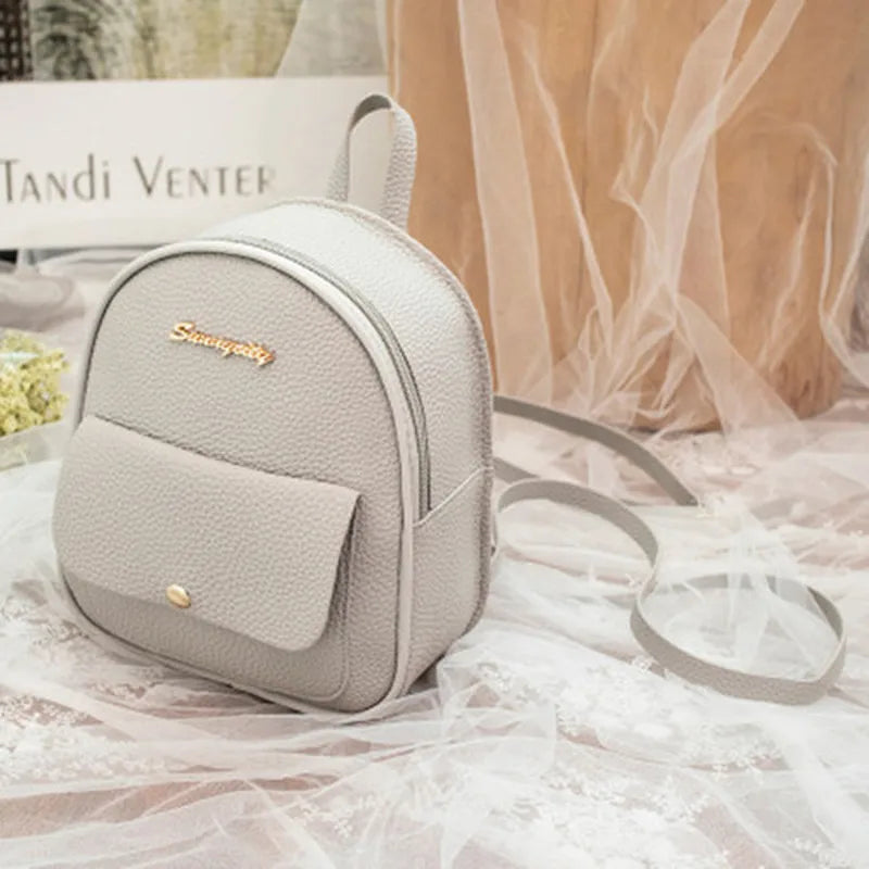 Small Leather Backpack Shoulder Bag Multi-Function for Teenage Girl