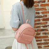 Small Leather Backpack Shoulder Bag Multi-Function for Teenage Girl