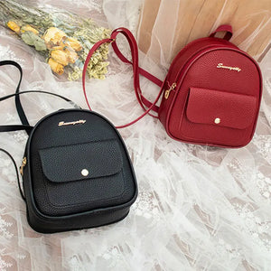 Small Leather Backpack Shoulder Bag Multi-Function for Teenage Girl
