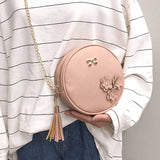 Mini Flower Tassel Shoulder Bag Round Chain Lady Messenger Purse