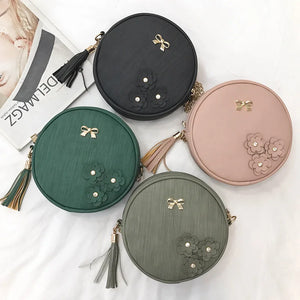 Mini Flower Tassel Shoulder Bag Round Chain Lady Messenger Purse