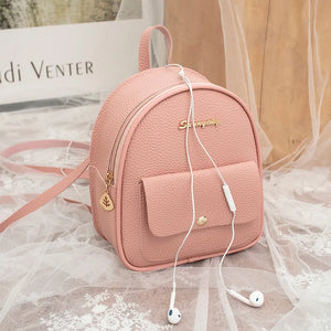 Mini PU Leather Women's Backpack with Headphone Hole