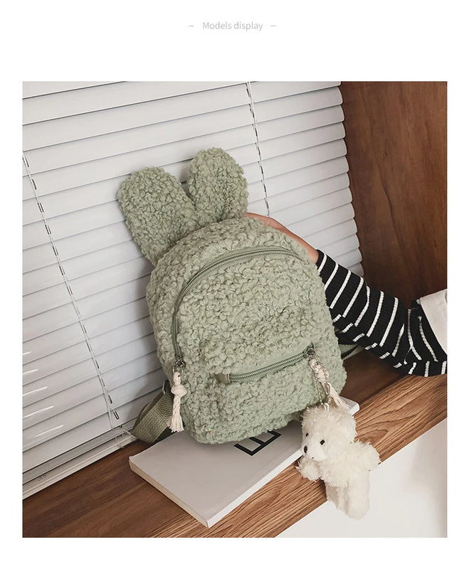 Mini Plush Bunny Ear Backpack for Women