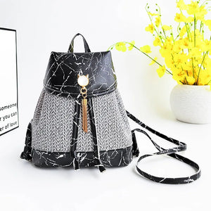 Stone Pattern Knitted Tassel Mini Women's Backpack