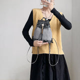 Stone Pattern Knitted Tassel Mini Women's Backpack