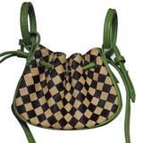 Checkerboard Mini Handbag Drawstr Crossbody Purse for Women