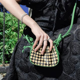 Checkerboard Mini Handbag Drawstr Crossbody Purse for Women