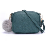 Mini PU Leather Crossbody Bag for Women Girls Purse with Pompom