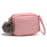 Mini PU Leather Crossbody Bag for Women Girls Purse with Pompom