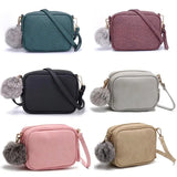 Mini PU Leather Crossbody Bag for Women Girls Purse with Pompom