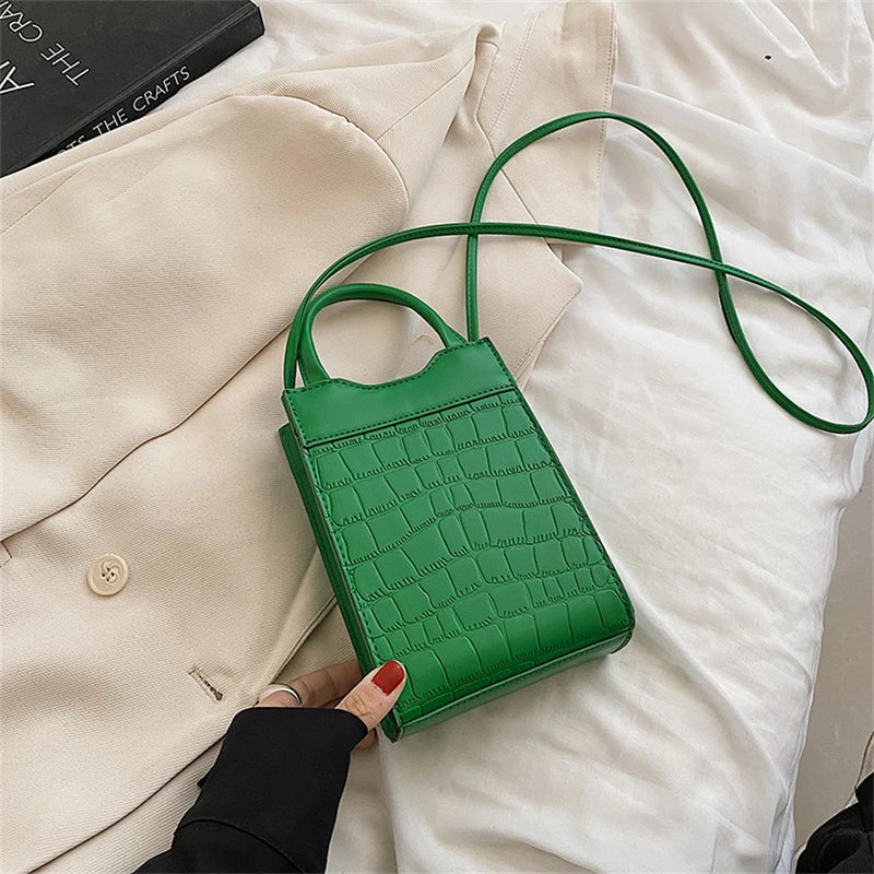 Mini Croc PU Leather Crossbody Phone Bag Short Handle Summer Shoulder Bag