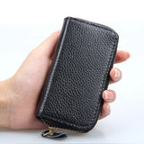 Mini Zipper Key Bag Keychain Organizer Pouch Cow Split Leather