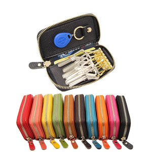 Mini Zipper Key Bag Keychain Organizer Pouch Cow Split Leather