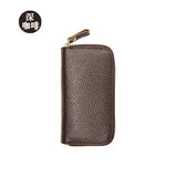 Mini Zipper Key Bag Keychain Organizer Pouch Cow Split Leather