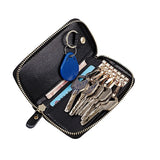 Mini Zipper Key Bag Keychain Organizer Pouch Cow Split Leather