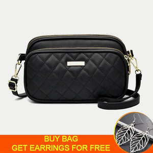 Mini 3-Layer Shoulder Bags For Women Solid Pu Leather Crossbody Phone Purse